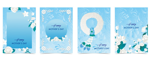 Set of mother’s day card with garland and circle frame  for A4 vertical design