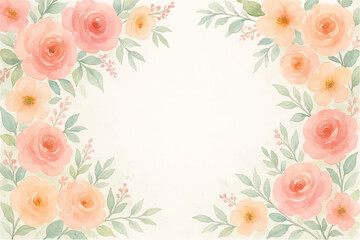 Vintage floral background with romantic pink roses, elegant frame, and decorative hearts for a wedding or Valentine's Day card design