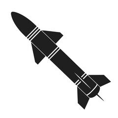 Black silhouette of a missile flying upwards on a white background