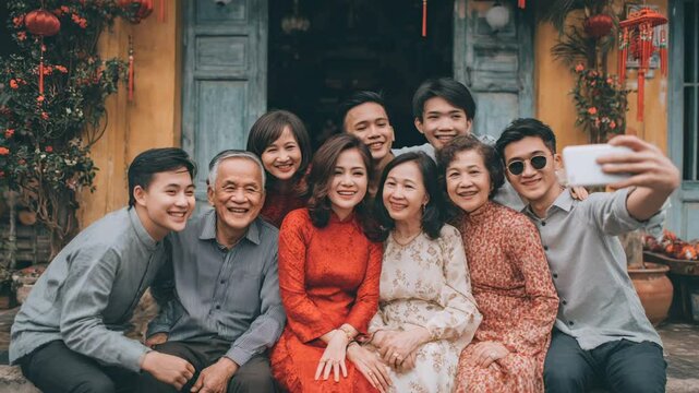 Multi generation family taking a selfie picture