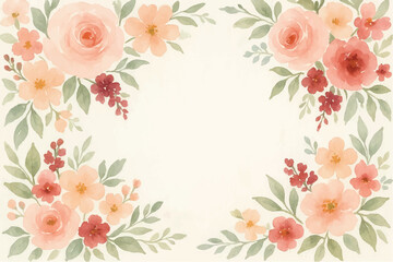 Vintage floral background with romantic pink roses, elegant frame, and decorative hearts for a wedding or Valentine's Day card design