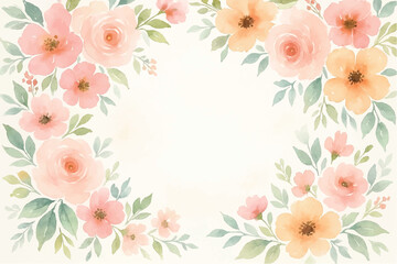 Vintage floral background with romantic pink roses, elegant frame, and decorative hearts for a wedding or Valentine's Day card design