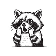 Surprised Raccoon Illustration, Cute Shocked Animal Mascot, Funny Forest Raccoon Vector Clipart
