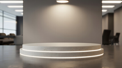 Round White Blank Podium with Soft Shadows and Modern Textures, Empty for Product Placement