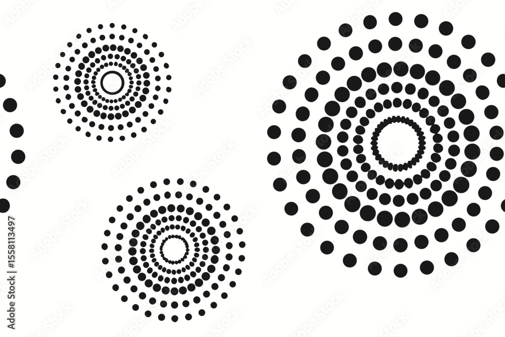 Aufkleber abstract optical illusion artwork of concentric circular patterns created by black dots on a white b