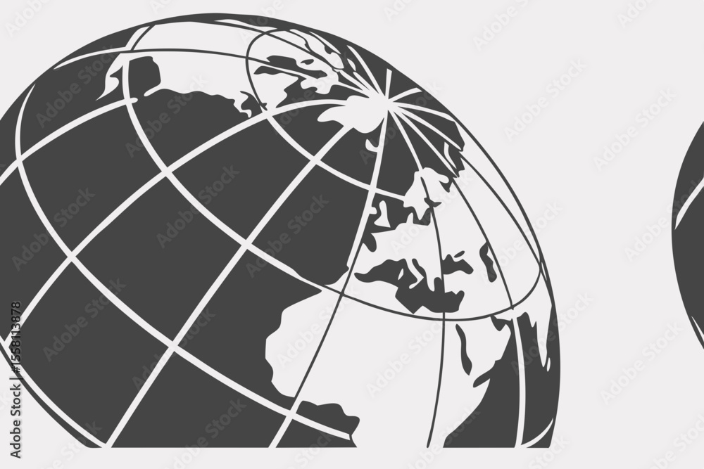 Poster vector globe illustration representing the world's continents and grid lines with transparency on a 