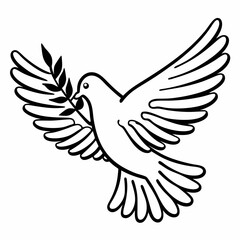 Obraz premium Simple elegant dove with olive branch symbolizing peace in flight on a white background illustration