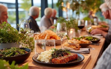 Seniors dining together