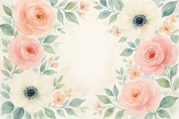 Vintage floral background with romantic pink roses, elegant frame, and decorative hearts for a wedding or Valentine's Day card design