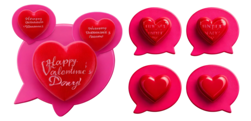 Colorful Heart-Shaped Valentine's Day Badges with Sweet Messages, Isolated on Transparent, white background