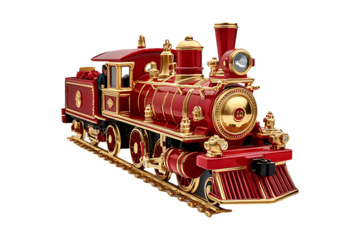Red Christmas toy train isolated on transparent background