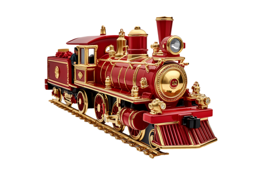 Red Christmas toy train isolated on transparent background