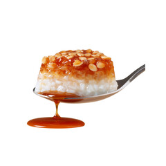 Delicious Indonesian Bubur Ketan Item with Sweet Sauce on Spoon