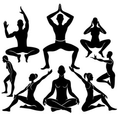 vector silhouettes of people dancing with white background.