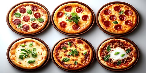 Assorted pizzas on plates