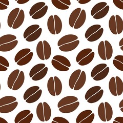 Coffee bean pattern in brown shades on white background. Perfect for cafe design, packaging, and coffee-themed projects. Flat and playful illustration style.