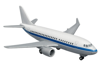 Fototapeta premium Sleek passenger jet cruising against transparent backdrop, showcasing white and blue livery