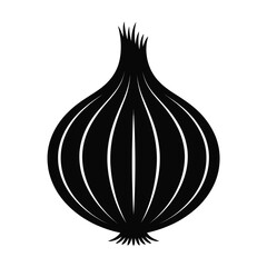 Simple Black and White Onion Silhouette Illustration for Culinary or Design Use