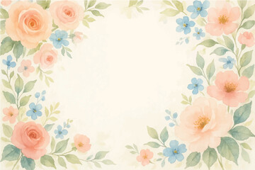 Vintage floral background with romantic pink roses, elegant frame, and decorative hearts for a wedding or Valentine's Day card design