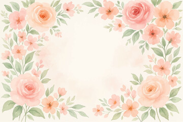 Vintage floral background with romantic pink roses, elegant frame, and decorative hearts for a wedding or Valentine's Day card design