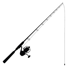 Spinning Fishing Rod Silhouette with Reel and Line