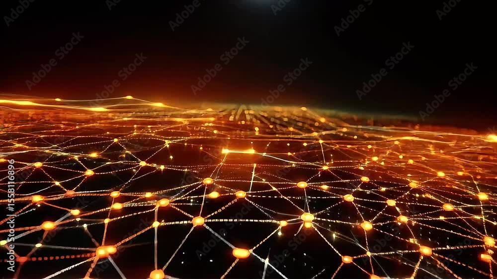 Aufkleber Abstract Network of Golden Lights Connecting Points