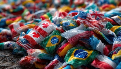 Pile of crumpled national flags