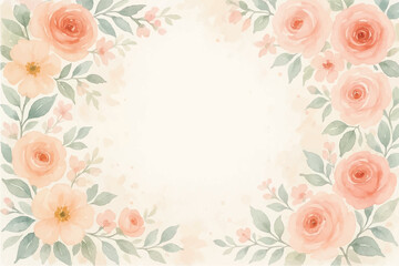 Vintage floral background with romantic pink roses, elegant frame, and decorative hearts for a wedding or Valentine's Day card design