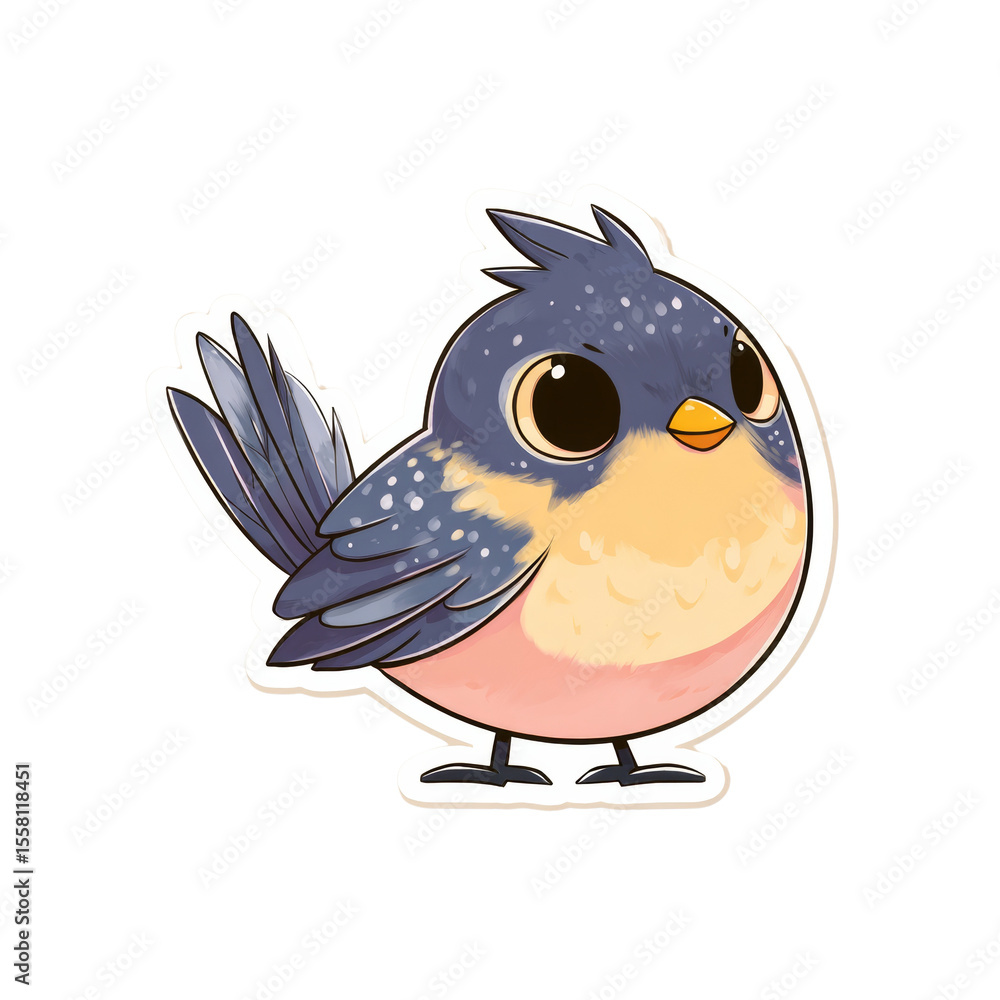Poster whimsical avian character illustration with gentle colors on a clear isolated space
