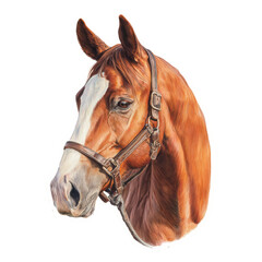Obraz premium Elegant equine portrait with a striking white blaze against a clean isolated backdrop