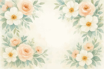 Vintage floral background with romantic pink roses, elegant frame, and decorative hearts for a wedding or Valentine's Day card design