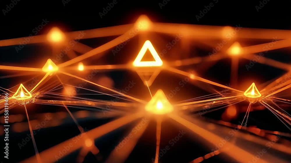 Poster abstract network of orange triangles in motion