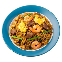 A Colorful Plate of Peruvian Chaufa a Chinese-Peruvian Fusion Fried Rice Dish on isolated transparent background