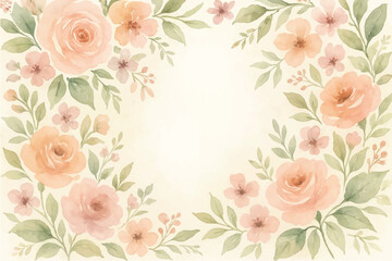 Vintage floral background with romantic pink roses, elegant frame, and decorative hearts for a wedding or Valentine's Day card design