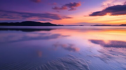 Naklejka premium Serene Sunset Beach Reflection Panorama