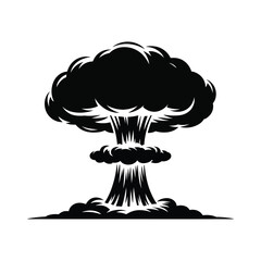 Black and white vector illustration of a mushroom cloud explosion