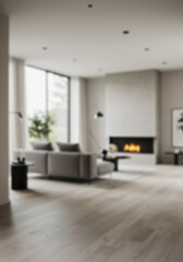 Blurred or Blurry Background Image of Modern Minimalist Living Room With Large, Comfortable Sectional Sofa, Framed Artwork and Natural Lighting For Green Screen 02