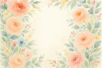 Vintage floral background with romantic pink roses, elegant frame, and decorative hearts for a wedding or Valentine's Day card design