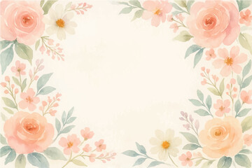 Vintage floral background with romantic pink roses, elegant frame, and decorative hearts for a wedding or Valentine's Day card design