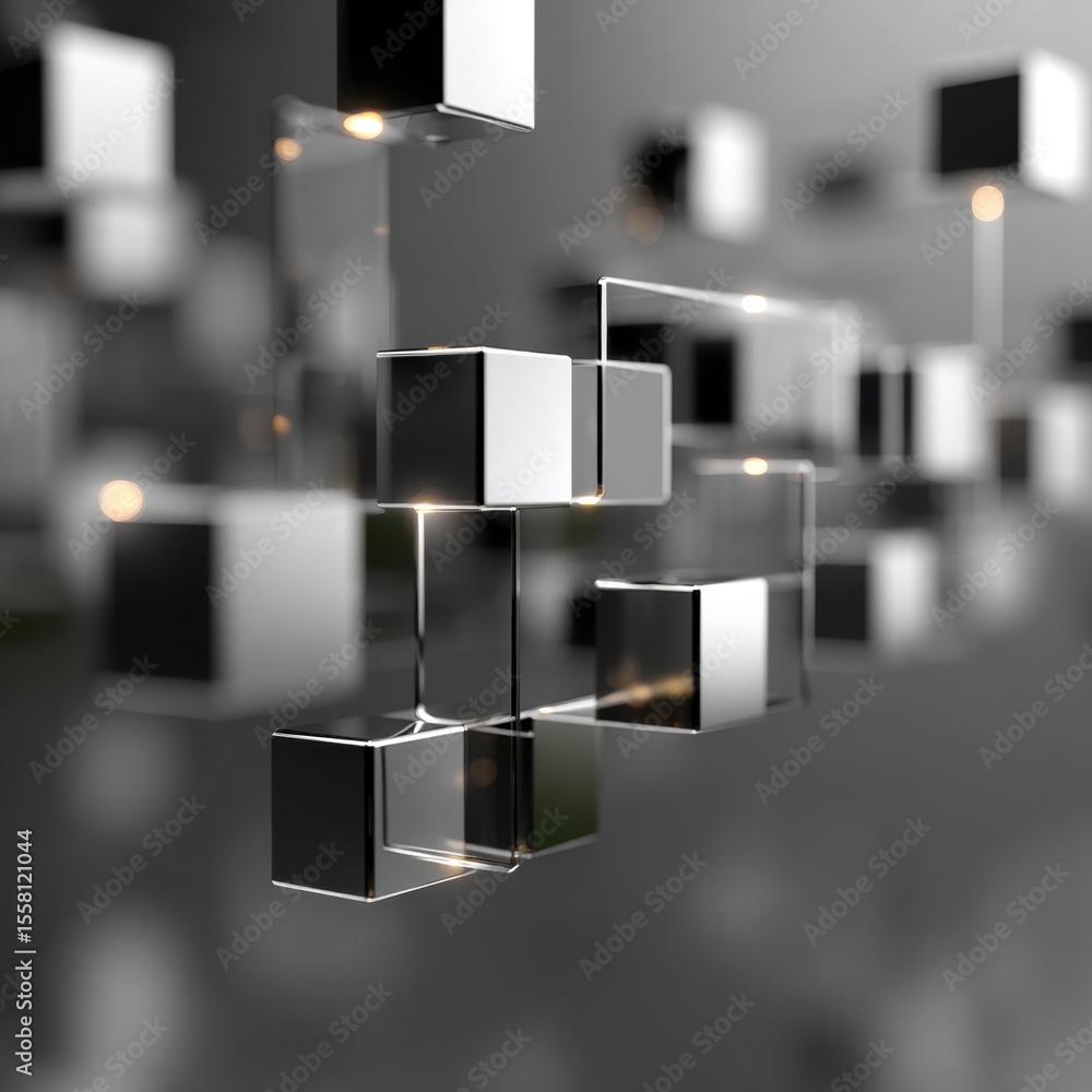 Poster abstract 3d metallic cubes network data technology background