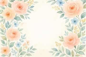 Obraz premium Vintage floral background with romantic pink roses, elegant frame, and decorative hearts for a wedding or Valentine's Day card design