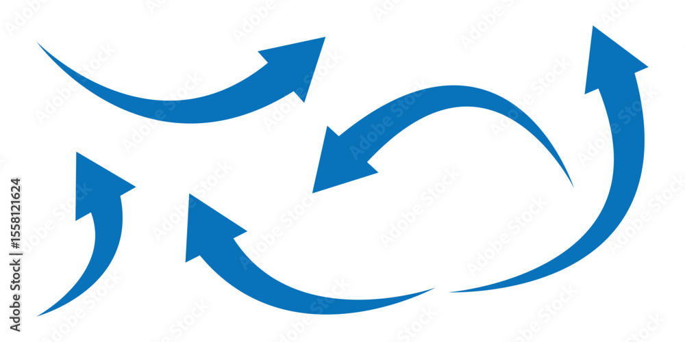 Poster curved arrow set. arrow symbol collection. bold blue arrow symbol curved flat design isolated. vecto