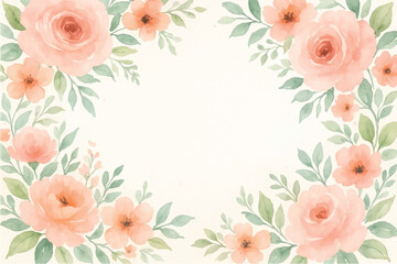 Obraz premium Vintage floral background with romantic pink roses, elegant frame, and decorative hearts for a wedding or Valentine's Day card design