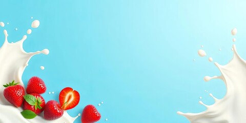 Fresh milk splashes on light blue background, modern vector poster design,  branding,  bottle