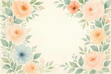 Vintage floral background with romantic pink roses, elegant frame, and decorative hearts for a wedding or Valentine's Day card design