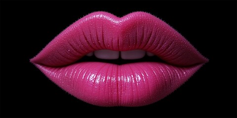 pink lips with lipstick on black background .