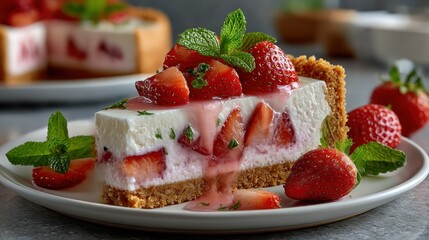 Strawberry cheesecake slice, fresh and vibrant