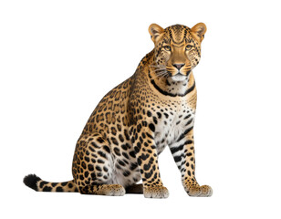 Obraz premium Majestic Leopard in Natural Pose with Spotted Fur Pattern Isolated on White Background