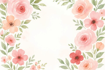 Vintage floral background with romantic pink roses, elegant frame, and decorative hearts for a wedding or Valentine's Day card design