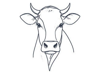 Elegant One Line Drawing of Cow Head Minimalist Farm Animal Art